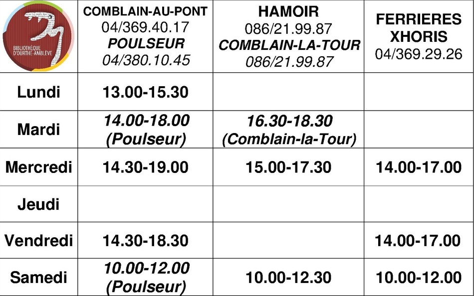 HORAIRE hors AY 2021